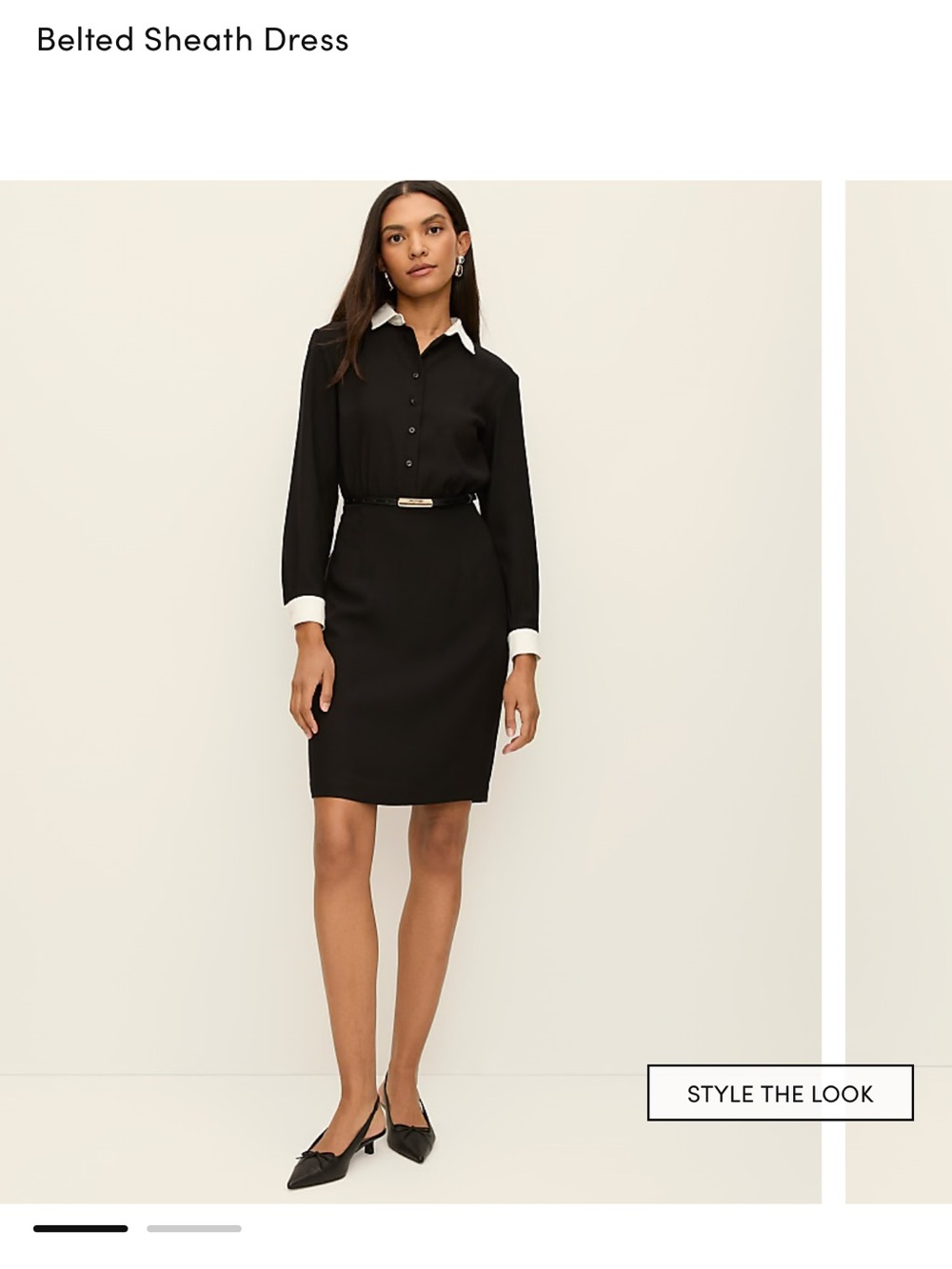NWT Ann Taylor belted Black Sheath Dress with White Collar & Cuffs